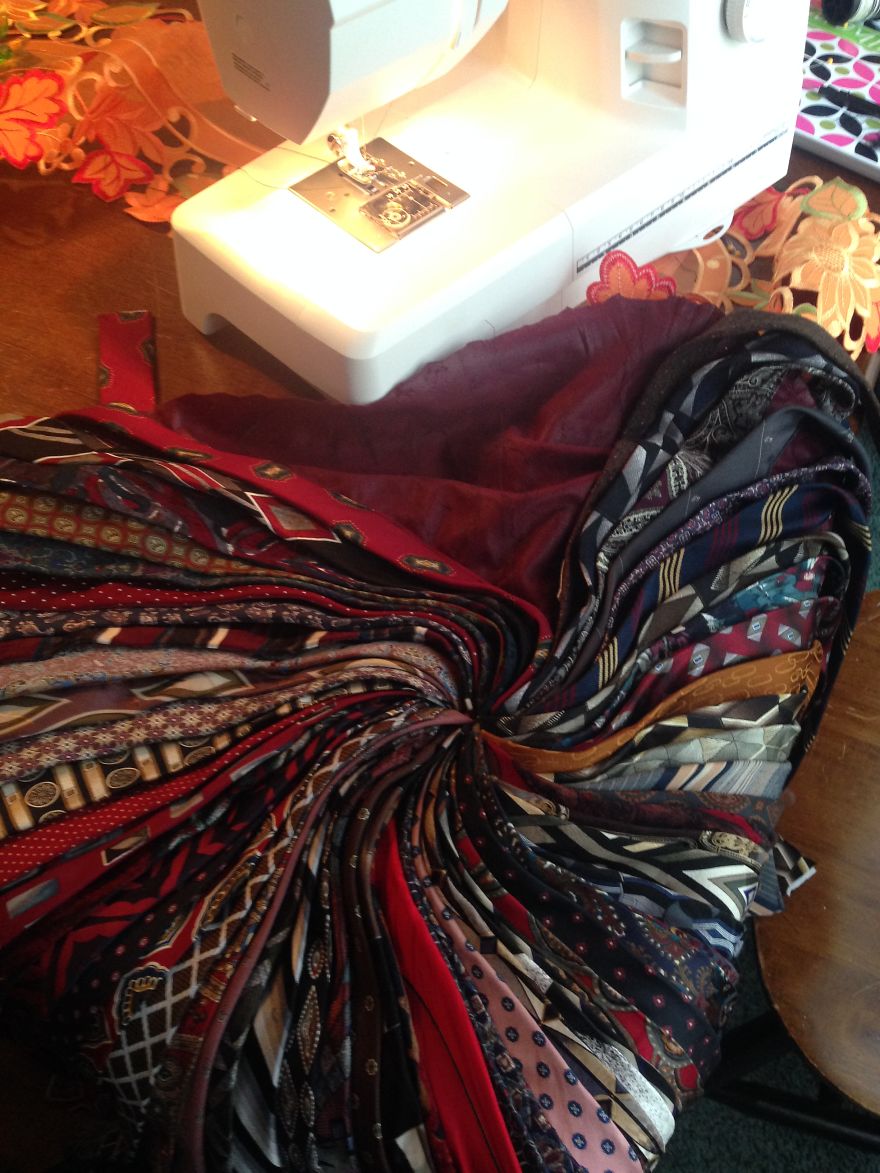 I Turned 95+ Men's Neckties Into An Area Rug, Ottoman, And Matching Dress