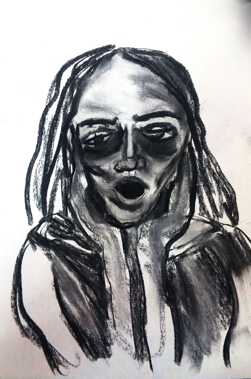 I Made This Charcoal Drawings To Show How Dealing With An Eating Disorder Feels Like