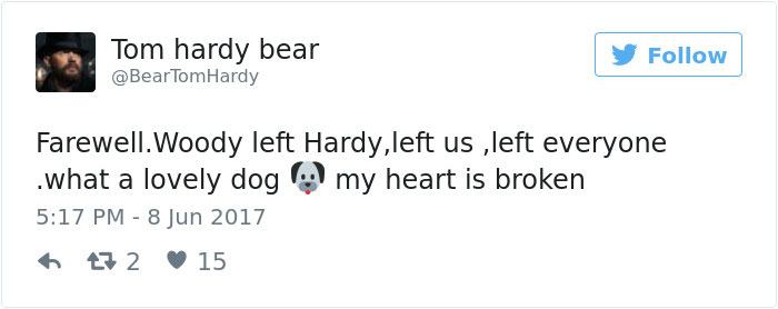 Tom Hardy Posts Emotional Tribute For His Dog Who Just Passed Away, And People Are Drowning In Tears