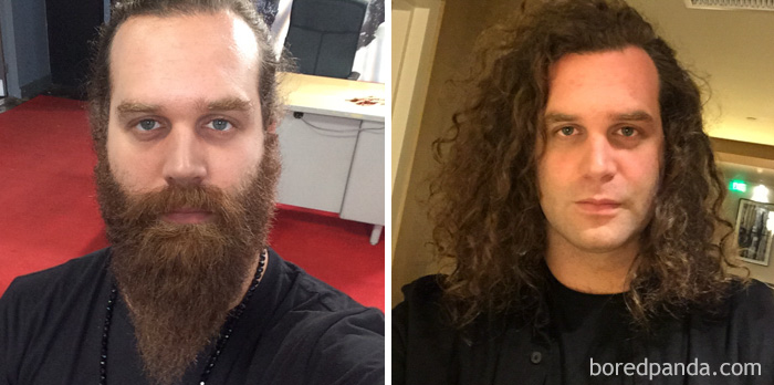 Harley Morenstein antes y después de afeitarse