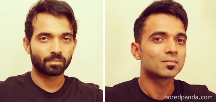 Ajinkya Rahane Before And After Shave