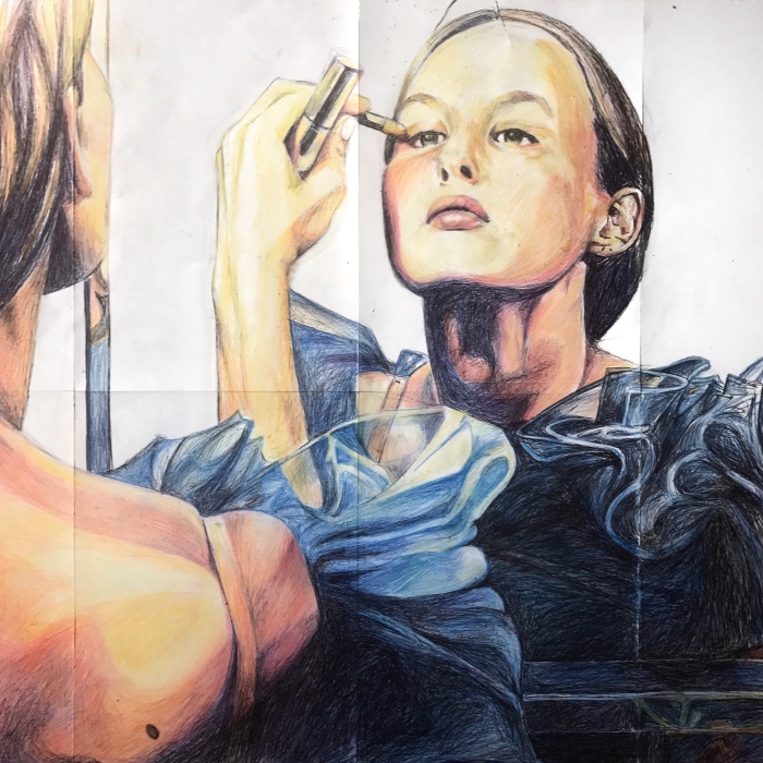 I Made Another Portrait Of My Friend With A Ball Pen And Coloured Pencils