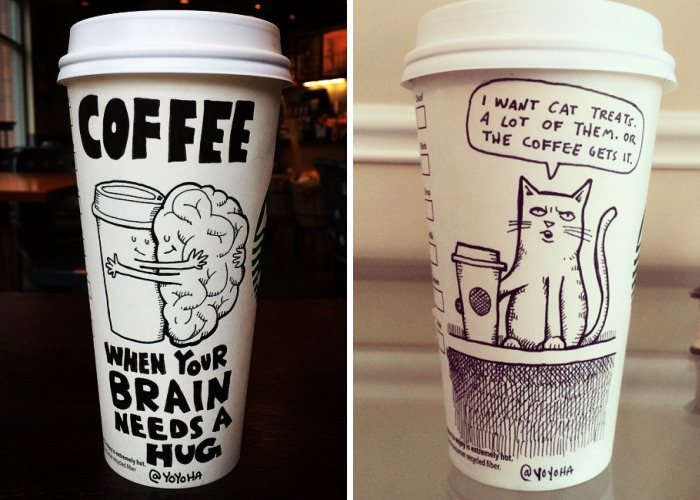 I Got Bored By Blank Coffee Cups, So I Started Drawing Comics On Them