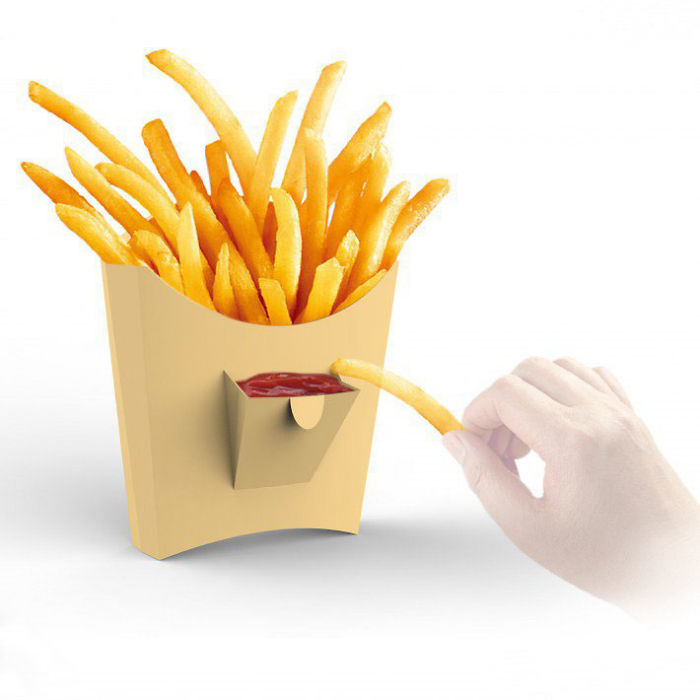 French Fries Box With A Pocket For Ketchup