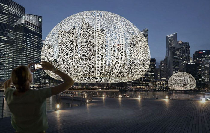 50 People Spend 2 Months To Crochet Giant Urchins Above Singapore’s Marina That Each Weight 220 Lbs (100Kg)