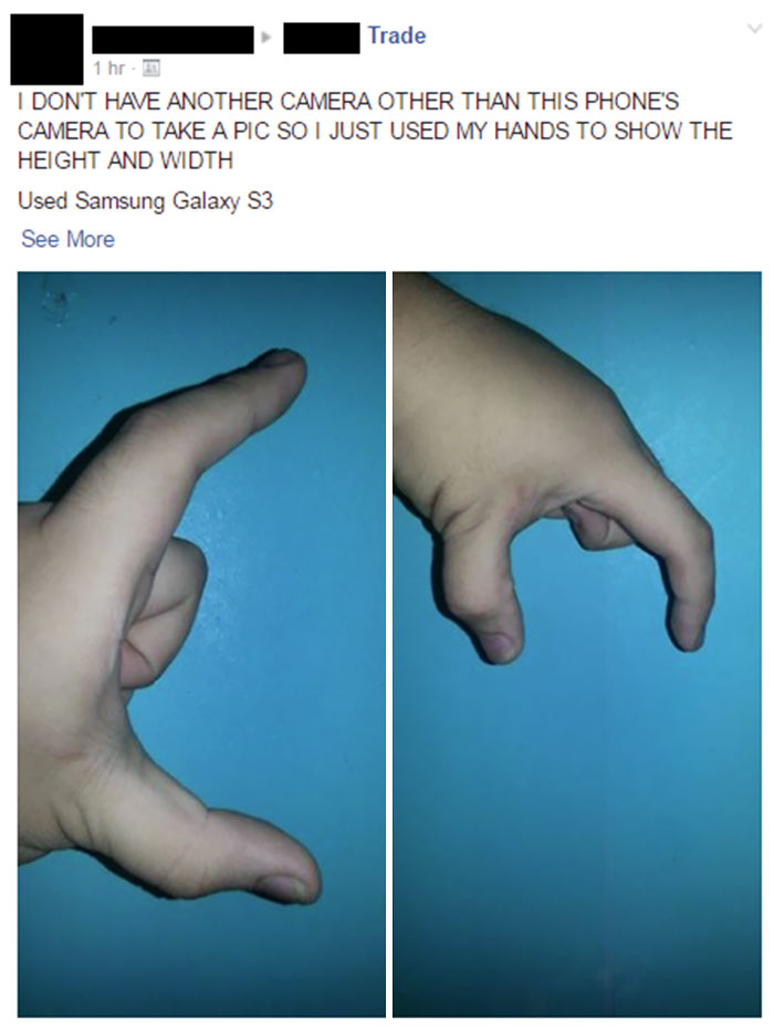 Guy Takes A Pic Of His Hands To Show The Length And Width Of Phone He Is Selling