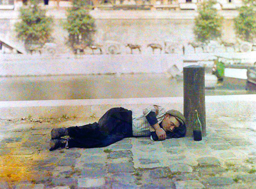 Drunk Man Sleeping On City Street, Paris, 1914