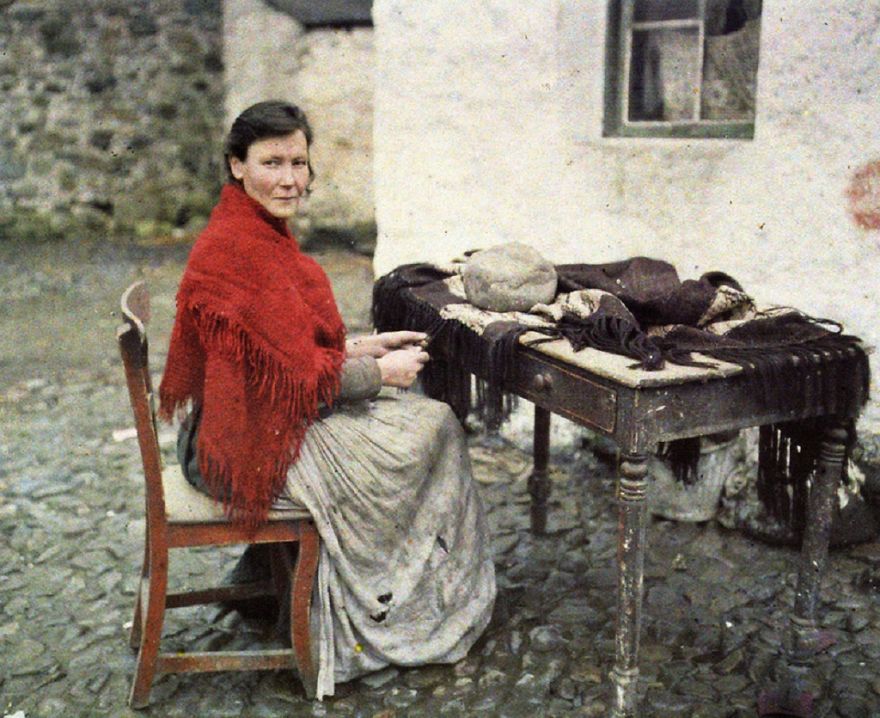 Mother Of Seven Making Fringes For Knitted Shawls, Galway, Ireland, 29 May 1913