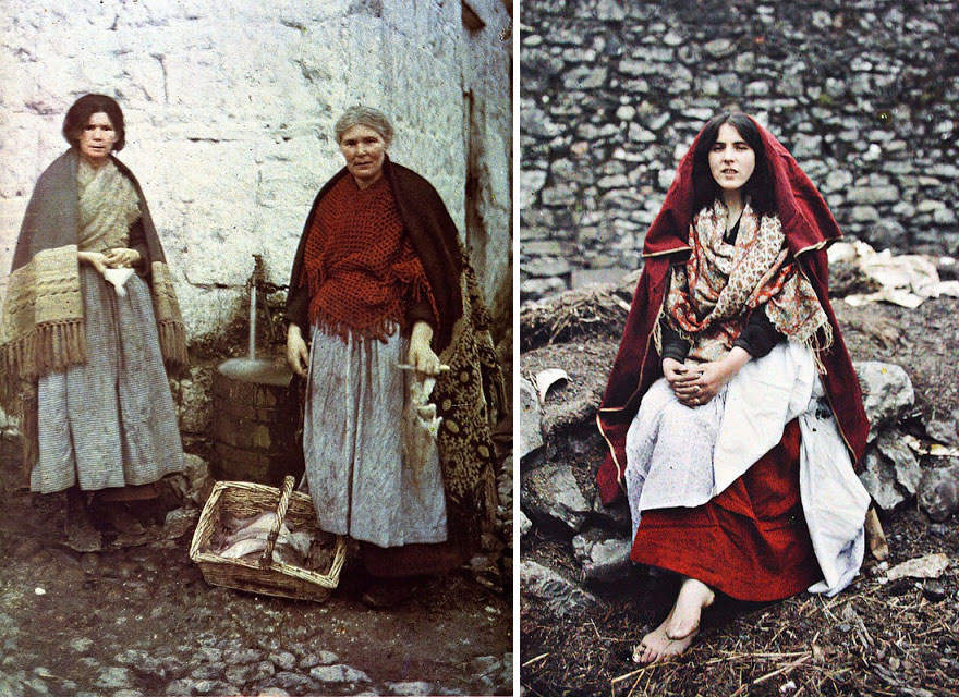 Traditional Irish Knitwear, An Spidéal, Galway, Ireland 1 May 1913 (Left), 14 Year Old Girl From The Claddagh Wearing Traditional Claddagh Dress. Galway, Ireland, 26th May 1913 (Right)