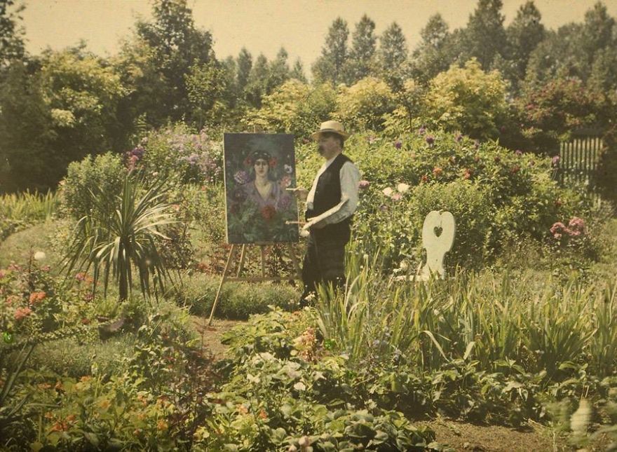 Van Besten Painting In His Garden, 1912