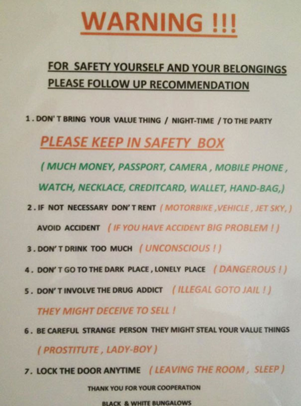 A Girl I Know Is Travelling In Indonesia... Her Hotel Gave Some Sage Advice