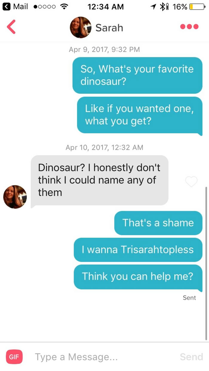 man flirting with woman using dinosaur pun 