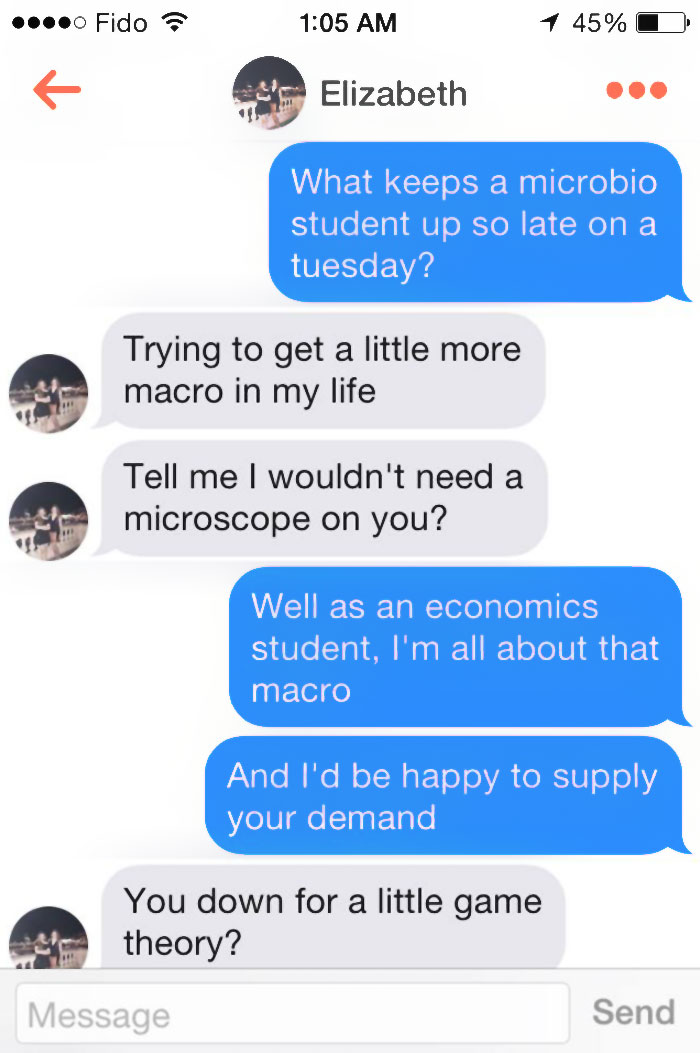 man flirting with woman using a microbio student joke 