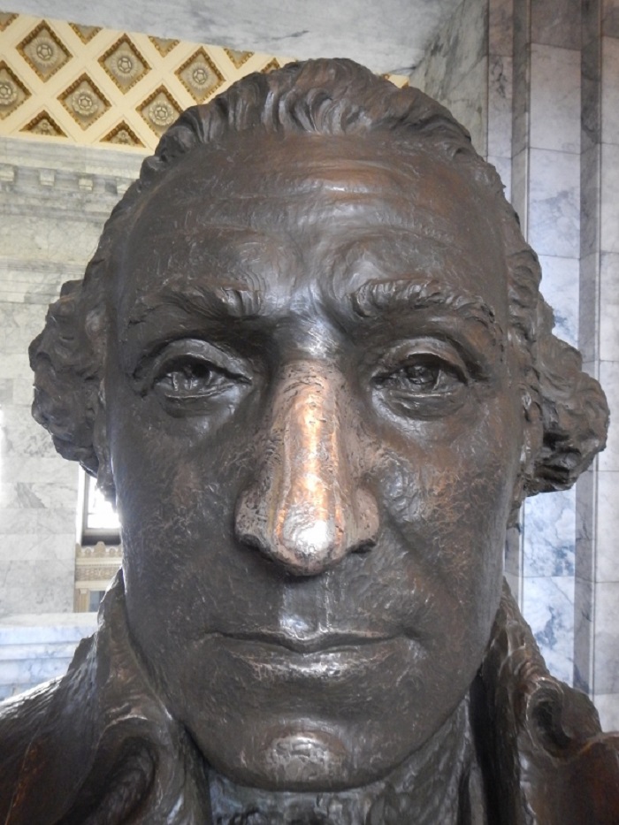 G. Washington Bust, Washington State Capitol Bldg., Years Of School Children Rubbing His Nose. No More Touching-roped Off.