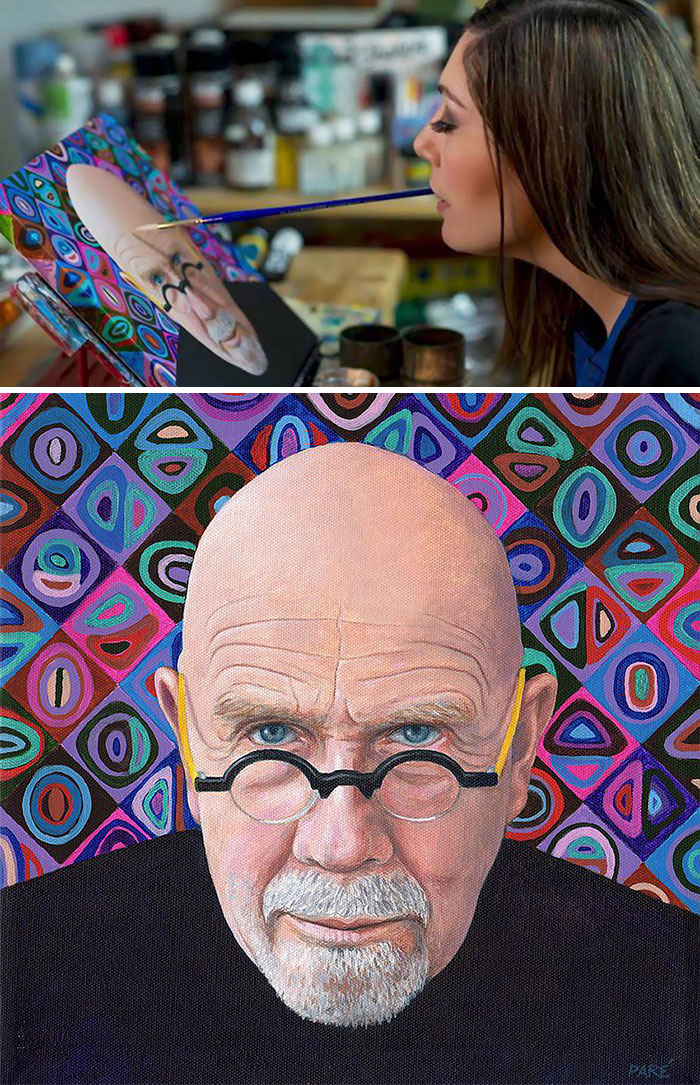 Mariam Paré Painting A Portrait Of Chuck Close With Her Mouth