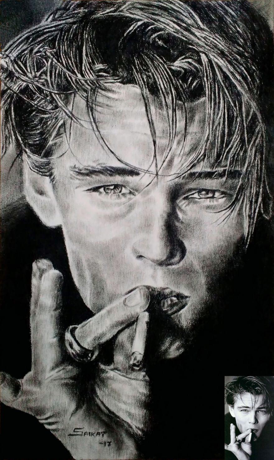 It Took Me 1 Day To Draw This Charcoal Pencil Portrait Of Leonardo Di Caprio