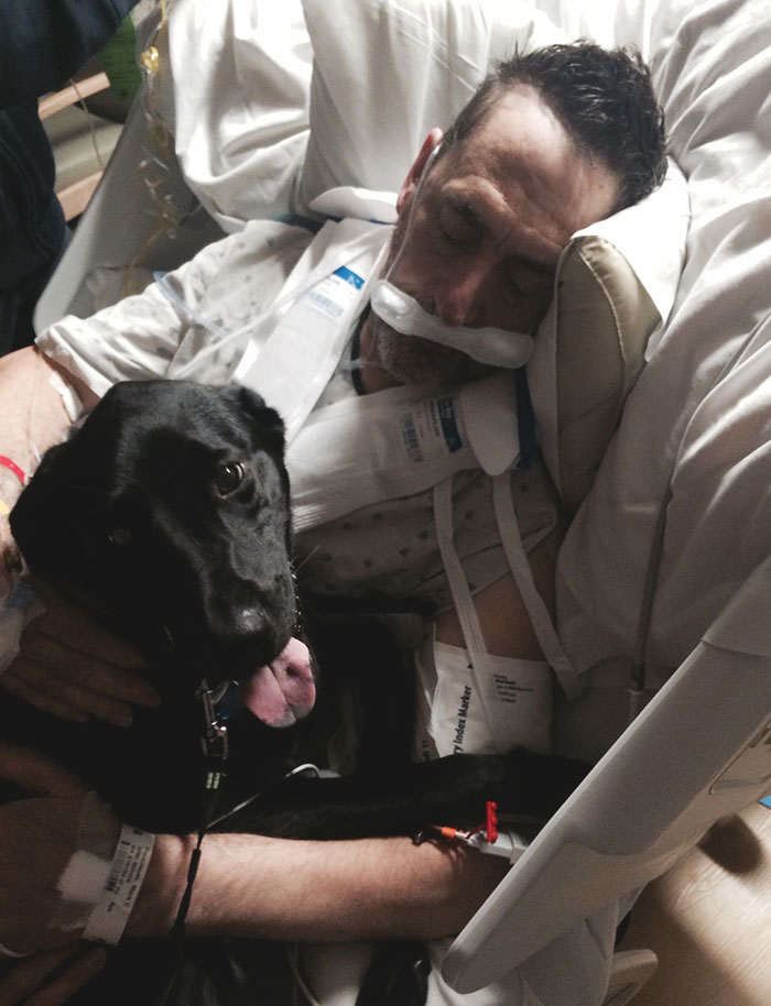 Today Is My Dad's Birthday, And All He Wanted Was To Snuggle With Our Dog, Who He Hasn't Seen For A Week Because He's Been In The Hospital. We Managed To Get Clearance For This Birthday Surprise