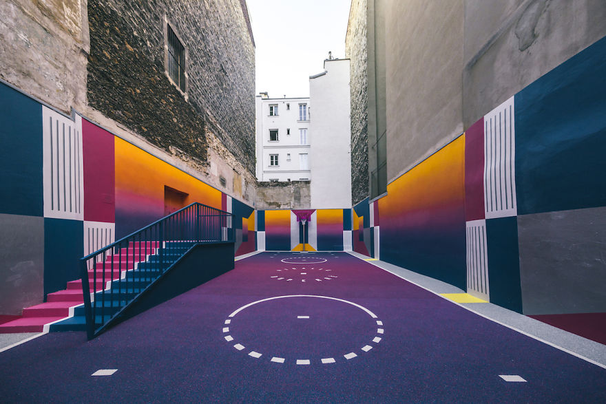 This Technicolor Basketball Court In Paris Just Made The City Even Cooler