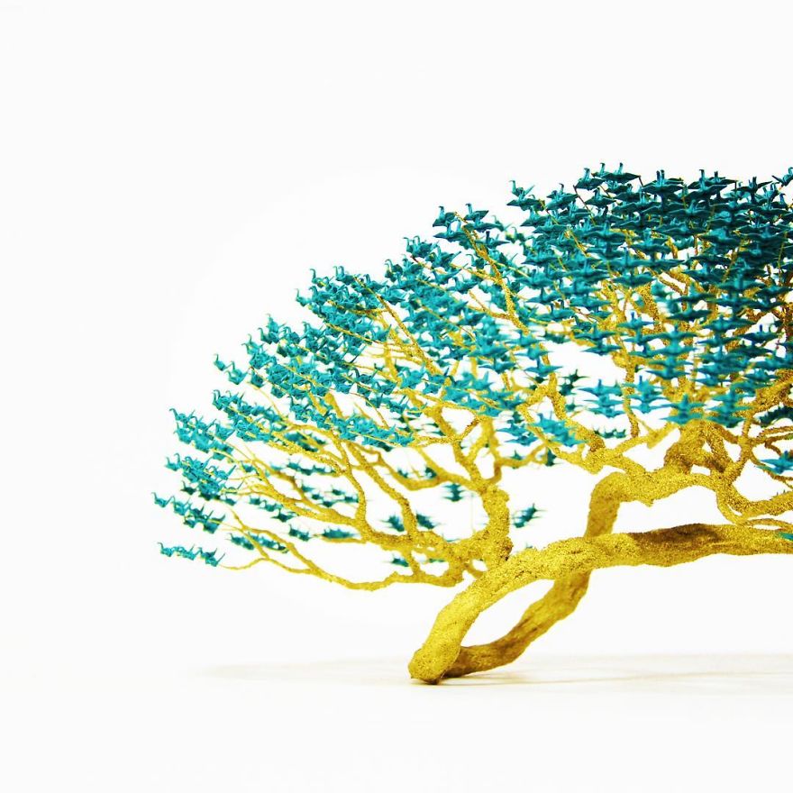 1000s Of Miniature Origami Cranes Turned Into Incredible Bonsai Trees By Naoki Onogawa