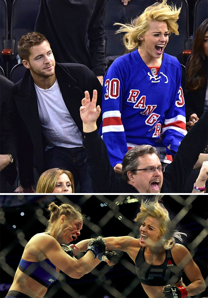 Margot Robbie Excited At A Hockey Game