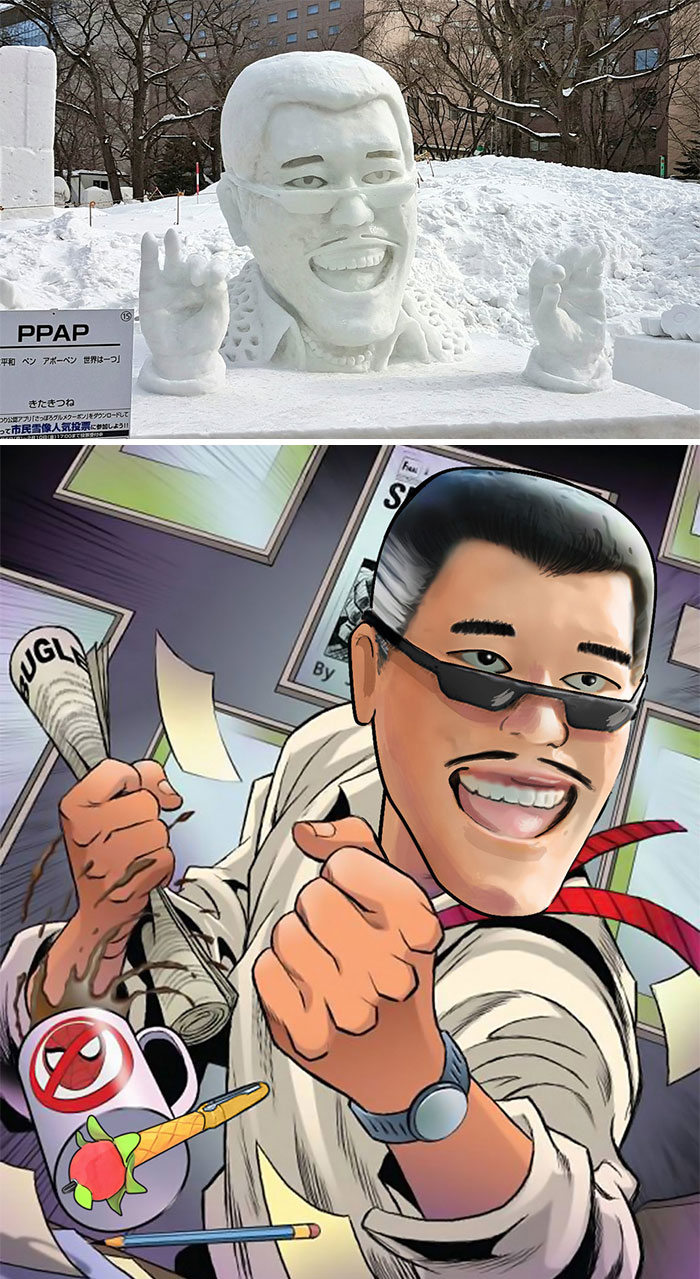Snow Sculpture Of The Ppap Guy