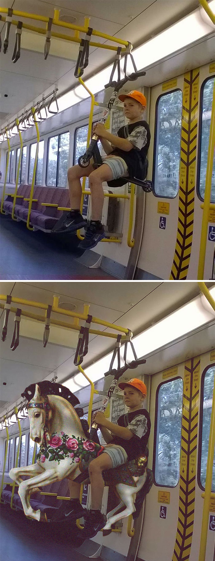 This Kid Riding His Scooter On The Train
