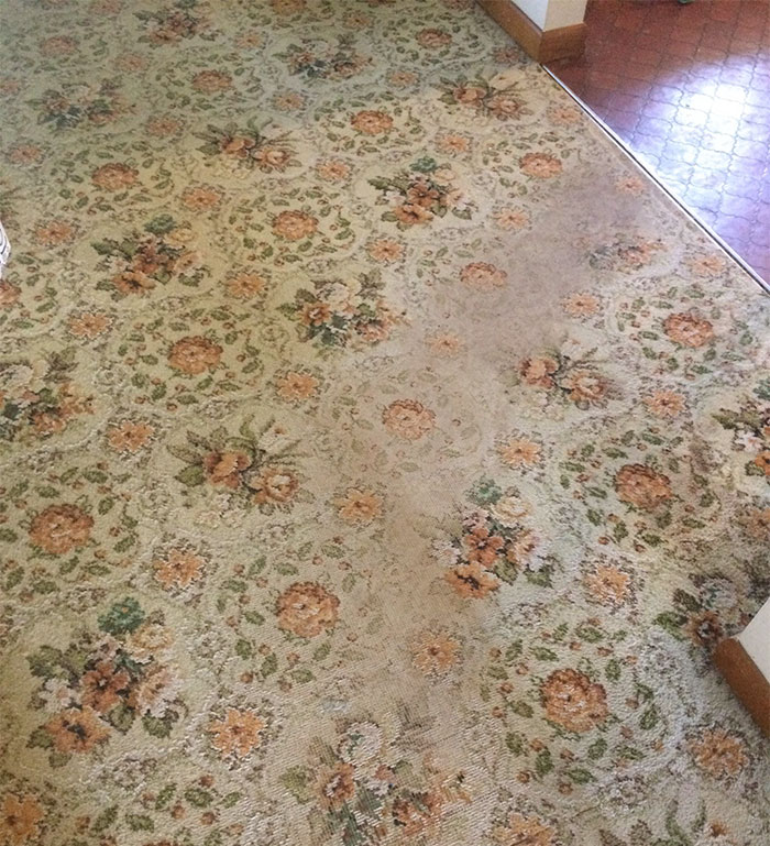 Esta alfombra es de los años 70 y nunca la hemos cambiado. Este es el camino más rápido a la cocina