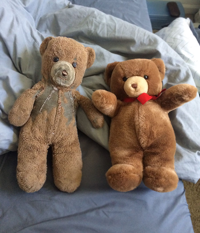When My Brother Was Born In 1985, My Mother Purchased Two Identical Teddy Bears. The One On The Left Has Been My Brother's For 30 Years, The One On The Right Has Been Kept In Storage For My Brother's First Child Who Was Born Today