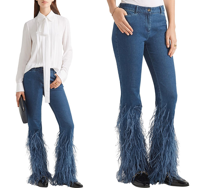 Feather-trimmed Mid-rise Flared Jeans