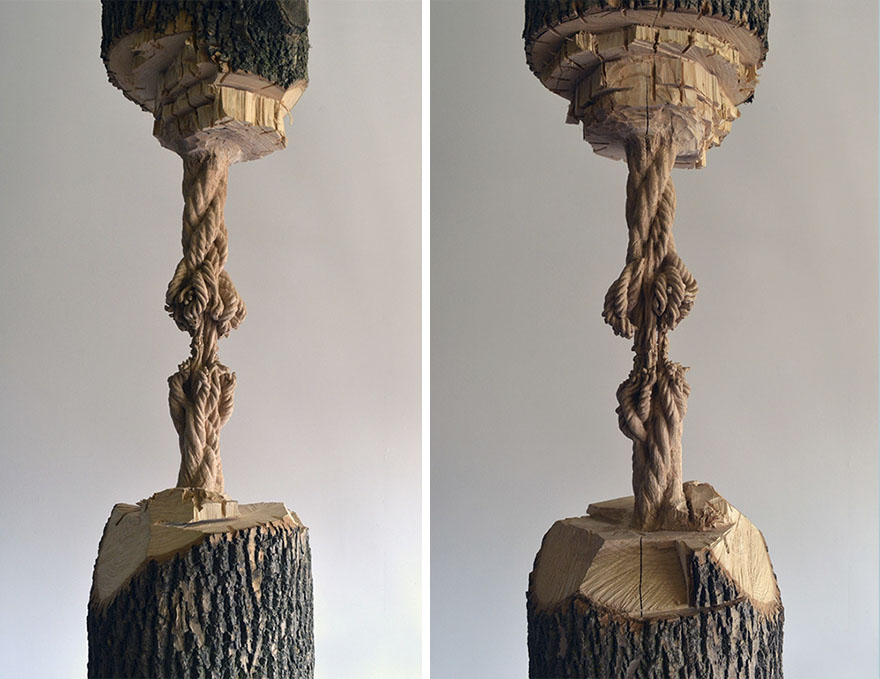 Giant Tree Trunk Carved Down To Frayed Rope By Maskull Lasserre