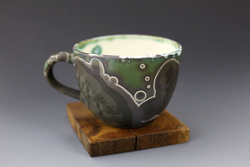 Porcelain Crystalline Glazed Cups & Mugs That I Made Recently With My Own Glaze Recipe.