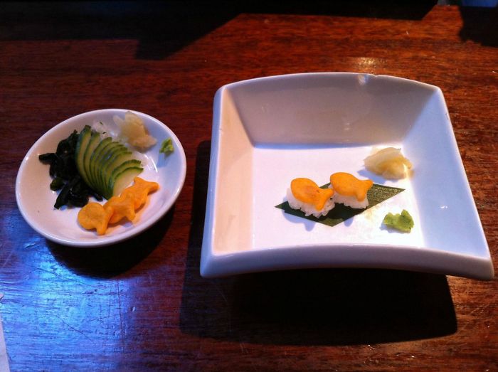I Work In A Sushi Restaurant And I Brought In Goldfish Crackers To Share With Everyone. This Is What The Sushi Chef's Did With It