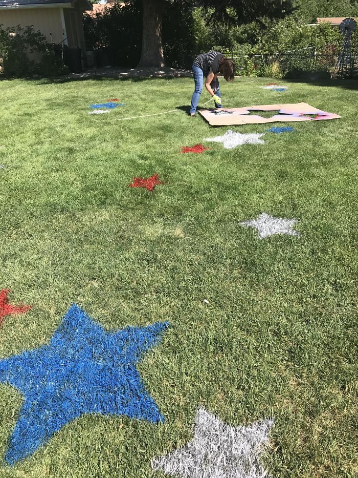 My Crazy Aunt Is Spraying Stars In The Backyard For The Family Bbq On The 4th.