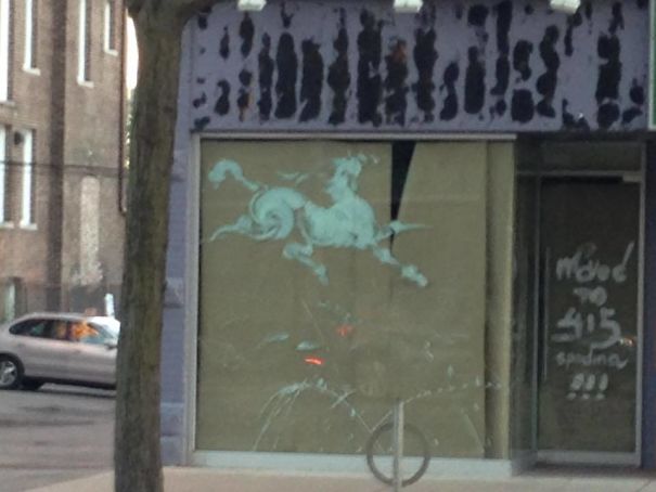 Found This Smeared Paint On The Window Of A Vacant Store That Looks Like A Classical Chinese Watercolour Painting Of A Horse