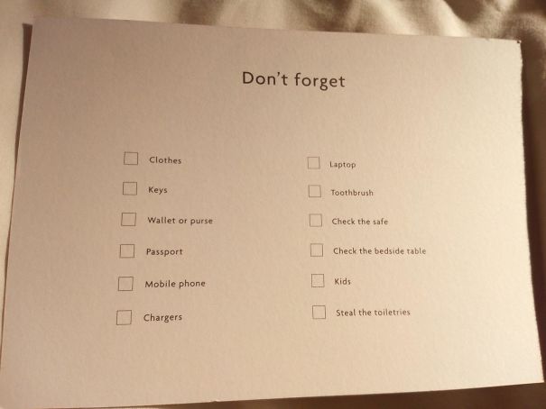 This Hotel Checklist Reminds You To Steal The Toiletries