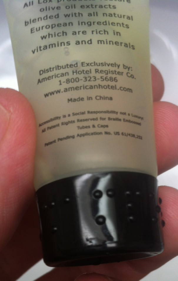 This Hotel Shampoo Said "Shampoo" In Braille On The Cap