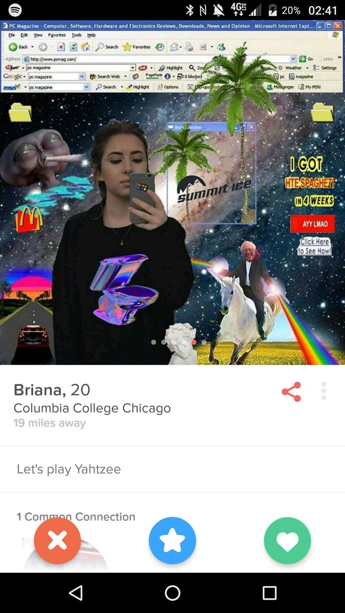 Tinder profile of a woman and photoshopped people