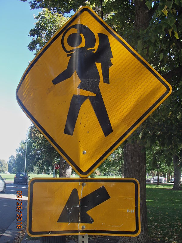 Spaceman Crosswalk Sign In Cheesman Park, Denver, Colorado