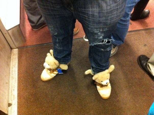 Can't Believe This Guy Is Walking Around The Metro On His Bear Feet
