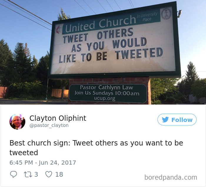 United Church sign - ‘Tweet others as you would like to be tweeted’