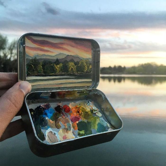 Artist Paints Landscapes In Bullet-Tin Cans