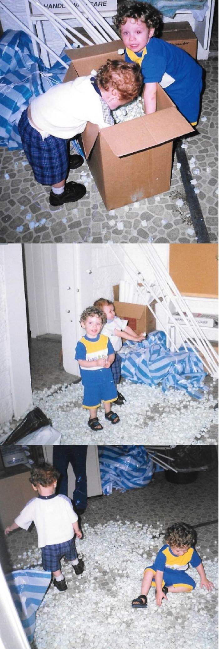Our Nephews, The Ring Bearers (my Sister's Boy And My Sister-in-law's Boy) After The Wedding Rehearsal. They Found One Of The Gifts That Had Been Sent And "helped" Unpack It While The Grownups Were Getting Food Ready...(1999).