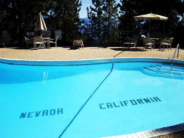 At This Lake Tahoe Hotel Pool, You Can Literally Swim All The Way To Nevada From California