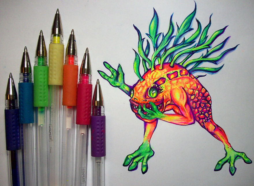 I Use Gel Pens To Create Colorful Art.