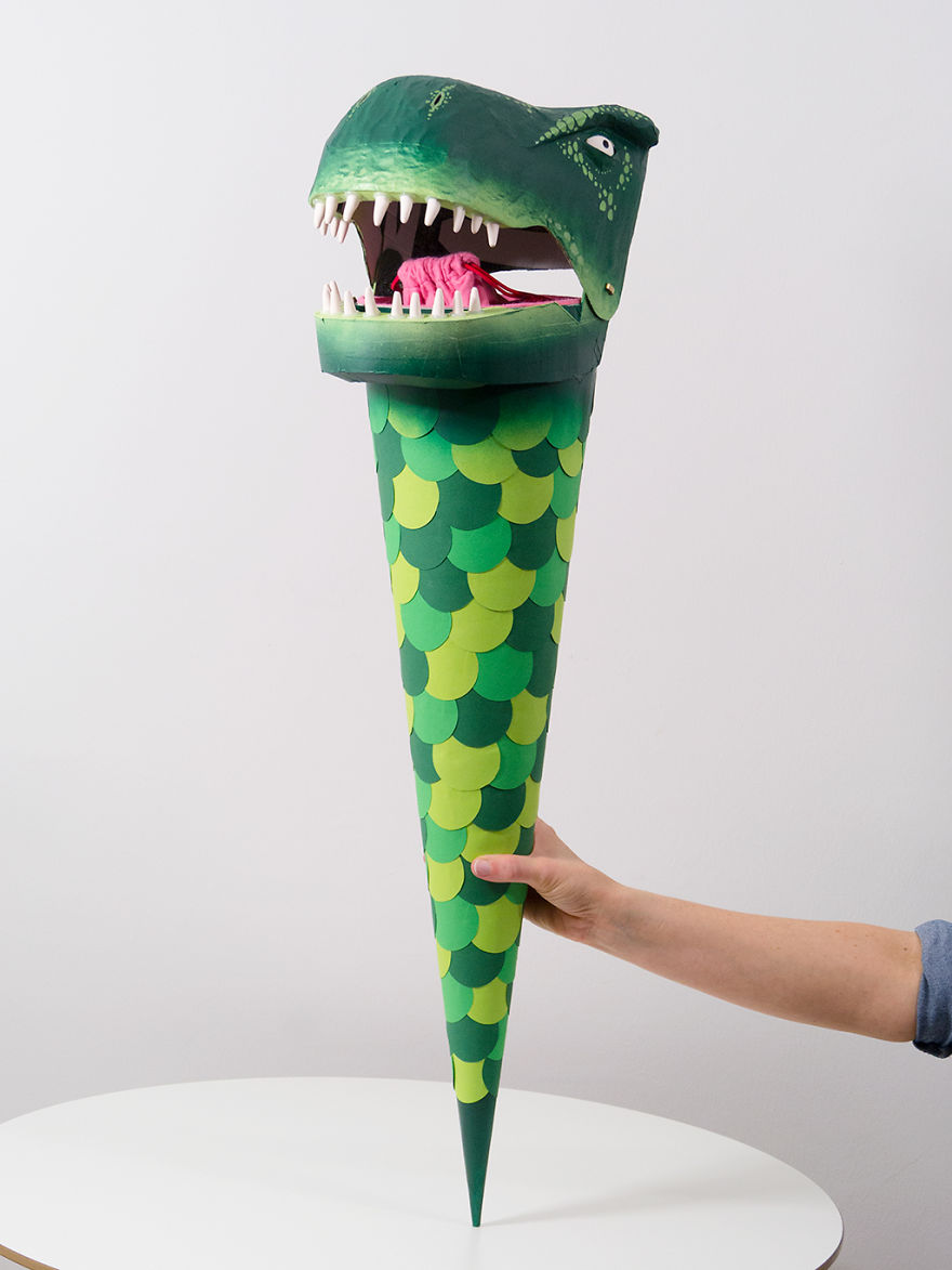 Handmade Paper Mache Dinosaur Schoolcone 'Schultüte'