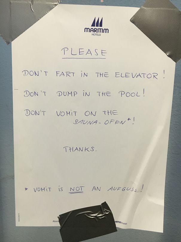 Notice In The Elevator Of This Hotel