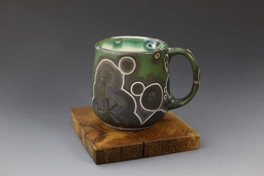 Porcelain Crystalline Glazed Cups & Mugs That I Made Recently With My Own Glaze Recipe.