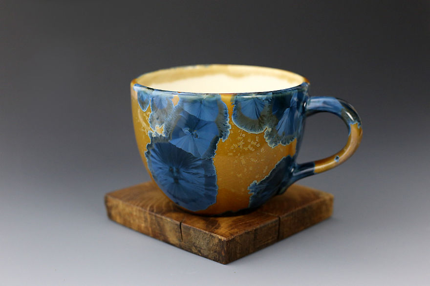 Porcelain Crystalline Glazed Cups & Mugs That I Made Recently With My Own Glaze Recipe.