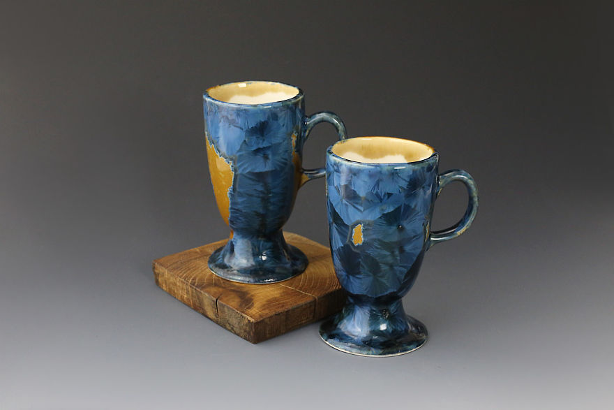 Porcelain Crystalline Glazed Cups & Mugs That I Made Recently With My Own Glaze Recipe.