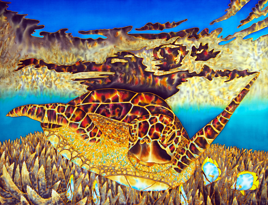 I Painted An Amazing Sea Turtle On Silk